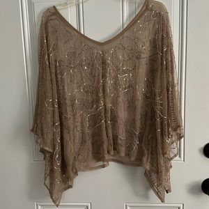 Asymmetrical Sequin Mesh Nude Top